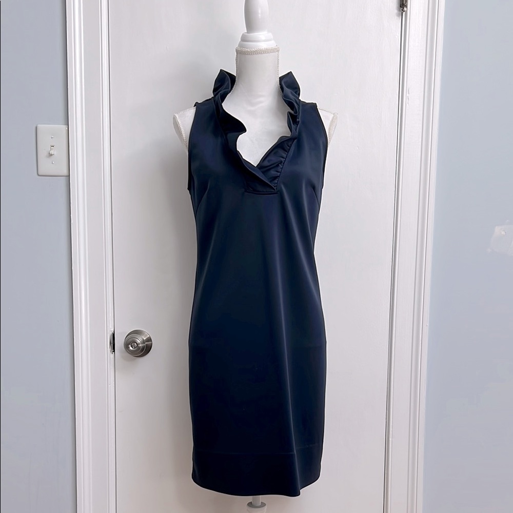 Gretchen Scott Designs Blue Ruffled Halter Mini Dress